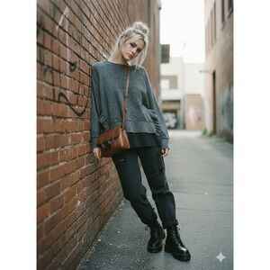 ZARA Charcoal Ruffle Side Sweatshirt‎ Soft Grunge Downtown Girl S Coquettecore